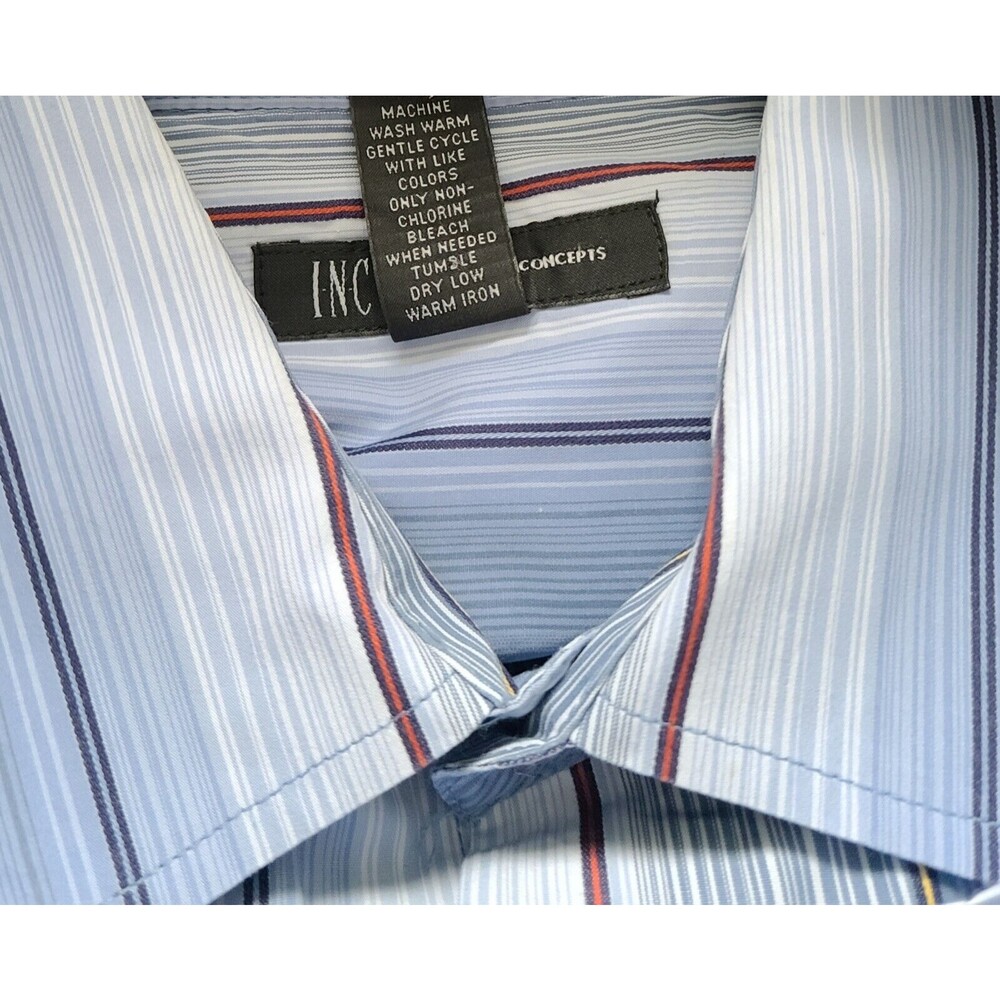 INC Men's Striped Button Down Shirt Long Sleeve Cotton Blue White Red Size M EUC - Picture 5 of 5